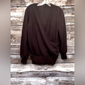 NWOT Women’s Deep V Neck Wrapped Front Long Dolman Sleeves Sweater Color Black